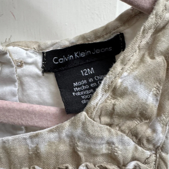 Calvin Klein Jeans 12M Girls Tan & White Sleeveless Ruffled Sundress - Picture 4 of 5